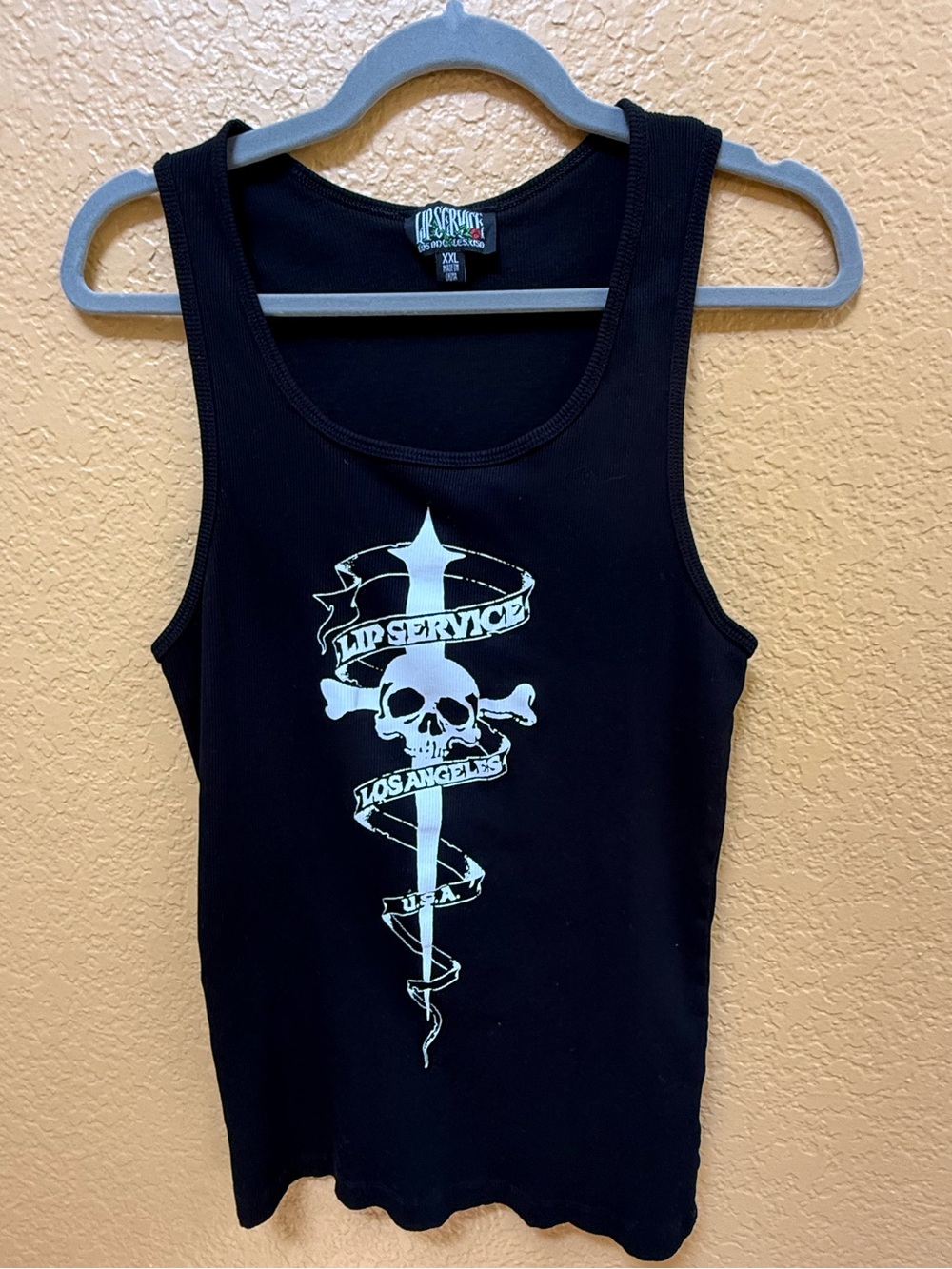 Lip Service Black Tank with White Skull Cross Graphic